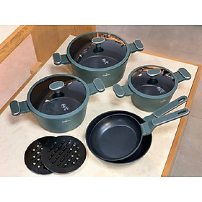 Bộ nồi Berlinger Haus BH/8207 10pcs Cookware Set 5 món – 10 chi tiết màu xanh rêu – Matte Green Collection Hàng chính hãng