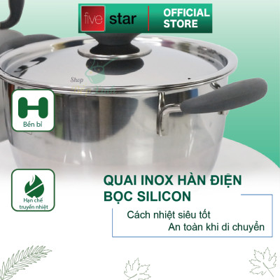 Bộ nồi inox và  chảo chống dính Fivestar Standard chống nóng nắp inox 3 đáy từ tặng 2 vá canh (1 nồi 16cmx 1 nồi 20cm và 1 chảo 22cm )