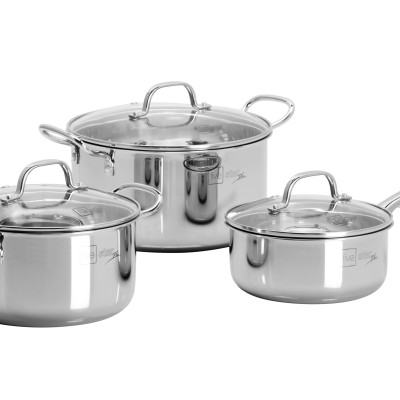 Bộ nồi chảo chống dính vân đá đáy từ 3 lớp đáy liền khối Fivestar Plus FPB3002 nắp kính size 16, 20, 24cm và chảo 24cm , tặng 1 vá canh