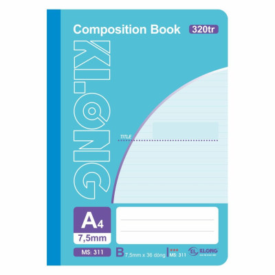 Sổ kẻ ngang may dán gáy Composition book KLONG A4 320 trang 58/92; MS: 311