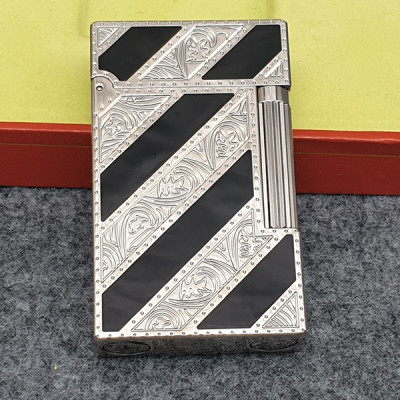 Vỏ Hột Quẹt Bật Lửa D upont D42T Họa Tiết Hoa Lá Sơn Mài Nền Đen Trắng Đối Nhau - Dùng Gas Đá Cao Cấp