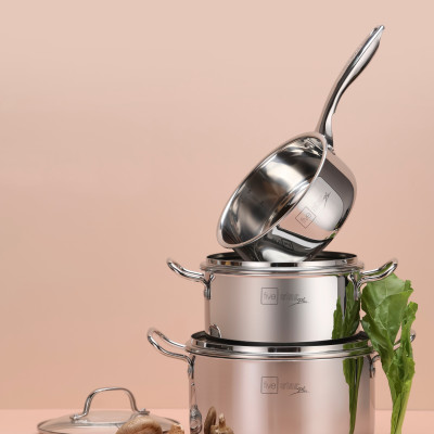 Bộ nồi chảo chống dính vân đá đáy từ 3 lớp đáy liền khối Fivestar Plus FPB3002 nắp kính size 16, 20, 24cm và chảo 24cm , tặng 1 vá canh