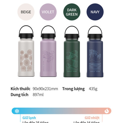 Bình giữ nhiệt LocknLock Riga Tumbler Vietnam Edition màu Xanh đen - Ruộng bậc thang LHC4160DGRN 897ml, Hàng chính hãng, có quai xách dễ dàng mang đi - JoyMall