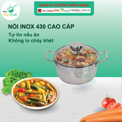 Bộ nồi inox Fivestar 4 chiếc nắp kính 3 đáy, inox 430 ( tặng 2 vá canh ), dùng được bếp từ , gas, hồng ngoại