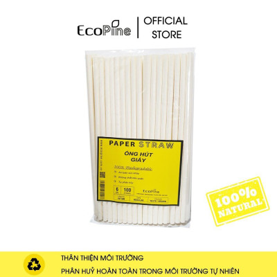 Bịch 100 ống hút giấy phi 6mm màu trắng ECOPINE