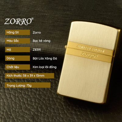 Vỏ Hột Quẹt Bật Lửa Hộp Quẹt Xăng Đá Zorro Z8391 Họa Tiết Xước Mịn - Dùng Xăng Bấc Đá Cao Cấp