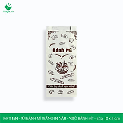 MFT1T5N - 24x10x4 cm - 500 Túi bánh mì Trắng, in sẵn họa tiết GIỎ BÁNH MÌ - Bao bánh mì Túi giấy thực phẩm an toàn
