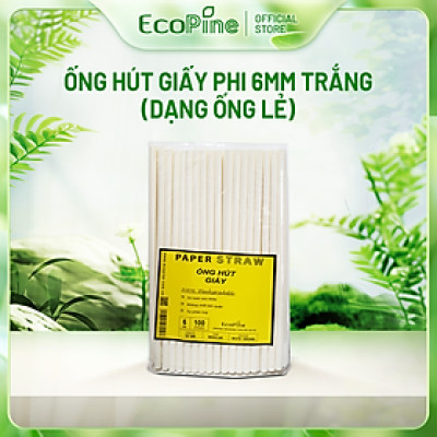 Bịch 100 ống hút giấy phi 6mm màu trắng ECOPINE