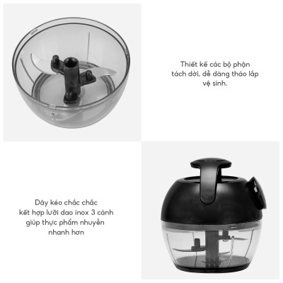 Dụng cụ xay tỏi ớt, thực phẩm Lebenlang LBL3777, 170ml, lưỡi dao 3 cánh sắc bén, dây kéo rút tiện lợi - hàng chính hãng