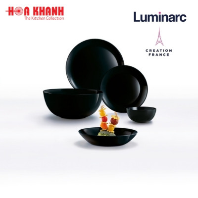 Đĩa Thủy Tinh Luminarc Diwali Đen đựng thức ăn, kháng vỡ, cường lực 27cm - Bộ 3 cái - P0786