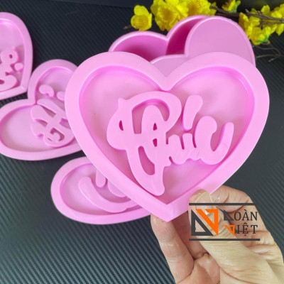 [BỘ 4 MẶT KHUÔN] Khuôn TIM NHẤN XÔI sắc nét - Bộ 4 hình PHÚC LỘC THỌ HỶ 15cm - NHỰA VIỆT NAM, ATSK. Chuyên phục vụ Sp Gi