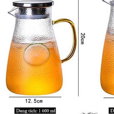 Bình thuỷ tinh chịu nhiệt sần quai vàng | Bộ bình cốc thủy tinh sần Borosilicate chịu nhiệt, chịu lực cao cấp
