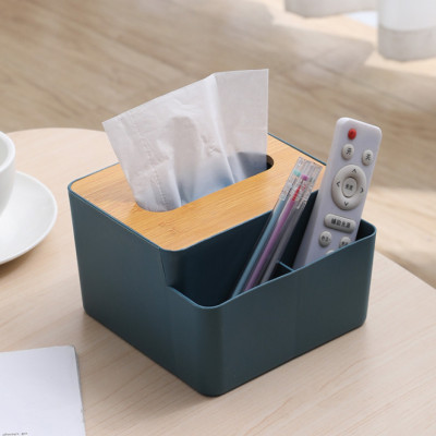 Hộp, Kệ Đựng Khăn Giấy Ăn Nắp Gỗ KUNBE Kèm 2 Ngăn Chứa Đồ Đa Năng Tiện Lợi