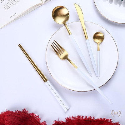 ĐŨA - SÚP - NĨA  INOX CAO CẤP KHÔNG MÒN | SET THÌA NĨA INOX PHONG CÁCH TÂN CỔ ĐIỂN HOME LUXURY DECOR XANH TRẮNG