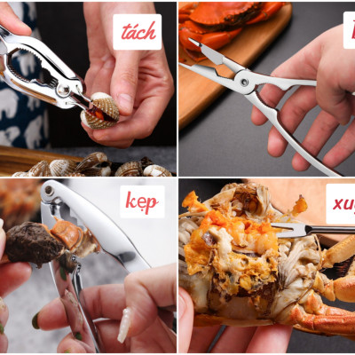 HÀNG CAO CẤP Bộ hộp 7 Dụng Cụ Ăn Cua Ghẹ Sò Ngao Tôm Hùm Hải Sản Đa Chức Năng inox 304