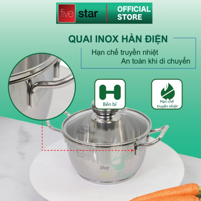 Bộ nồi inox và chảo chống dính cao cấp Fivestar 4 món 3 đáy từ , nắp kính ( tặng 1 sạn inox )