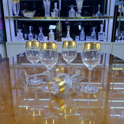 Bộ ly vang pha lê cao cấp mạ vàng 1299, thương hiệu RONA, xuất xứ Slovakia - Hàng chính hãng