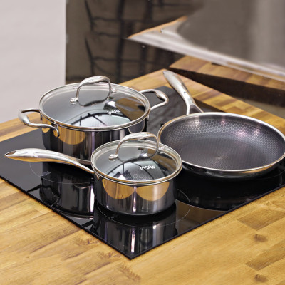 Bộ 3 nồi chảo iMat Hybrid đa năng gồm 1 nồi nhỏ 16cm, 1 nồi nông vừa 22cm và 1 chảo chiên 24cm