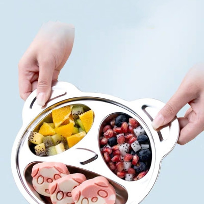 khay cơm,khay ăn dặm hình gấu Bear cho các bé inox 304 cao cấp 100% ( tặng hộp thìa đũa bear)