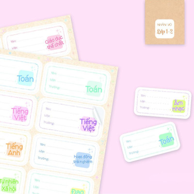 Bộ 16 Nhãn Vở A Lớp 1-2 - Linh Lan