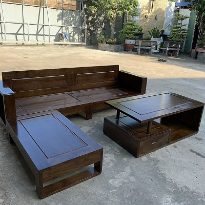 Bộ sofa gỗ sồi Tundo băng 2m3 kèm đôn góc linh hoạt và bàn trà gỗ