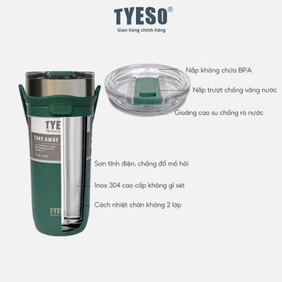 Cốc ly giữ nhiệt Tyeso TS8766B-550ml, TS8767B-710ml bằng thép không gỉ 304  Chống tràn & Giữ nhiệt 12 tiếng