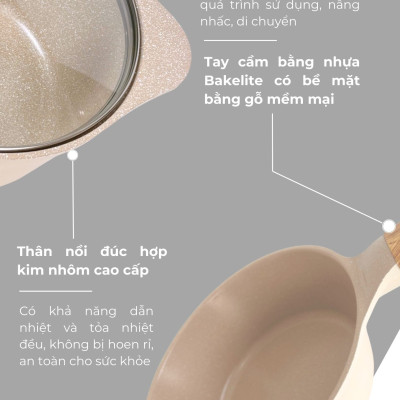 [Tặng nồi chiên không dầu] Bộ 4 Nồi Chảo Chống Dính Đáy Từ Cao Cấp (Nồi 20,24cm, Chảo 20,24cm)