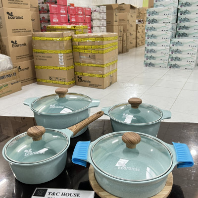 Bộ Nồi Chảo Chống Dính Đáy Từ 5 Món Ecoramic Quánh 16cm Nồi 18cm 20cm 22cm Chảo 20cm