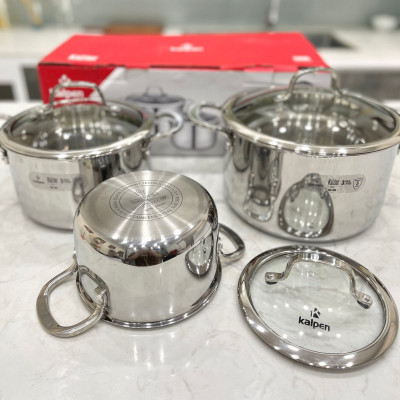 Bộ 3 Nồi Inox 3 Lớp Liền Khối Kalpen Kazler KZ1 Size 16,20,24cm Chuẩn Đức