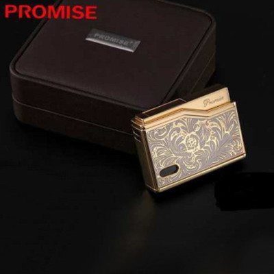 Vỏ Hột Quẹt Bật Lửa Gas Đá Promise BN215-A11 Thiết Kế Độc Lạ, Hoa Văn Cổ Sang Trọng Màu Vàng - Dùng Gas Đá Cao C
