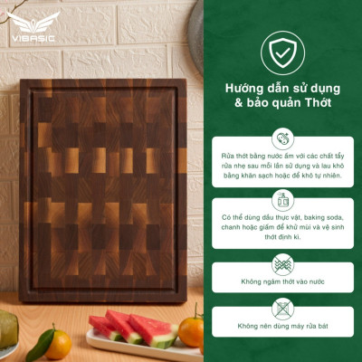 Thớt gỗ óc chó Vibasic kích thước 40x30x3.8cm, thái băm chặt đa năng, kèm hộp quà tặng cao cấp - Hàng chính hãng Bộ Quốc Phòng