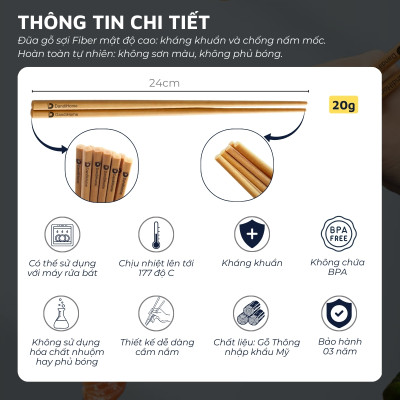 Đũa gỗ fiber mật độ cao DandiHome dùng được trong máy rửa bát - Bảo hành 3 năm 