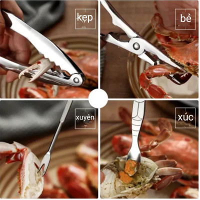 Hàng Cao Cấp Bộ hộp 7 Dụng Cụ Ăn Cua Ghẹ Sò Ngao Tôm Hùm Hải Sản Đa Chức Năng inox 304