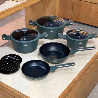 Bộ nồi Berlinger Haus BH/8207 10pcs Cookware Set 5 món – 10 chi tiết màu xanh rêu – Matte Green Collection Hàng chính hãng
