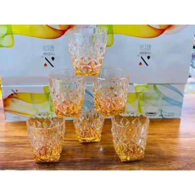 Bộ 6 ly thủy tinh chịu nhiệt uống nước vân sao đáy vát cam
