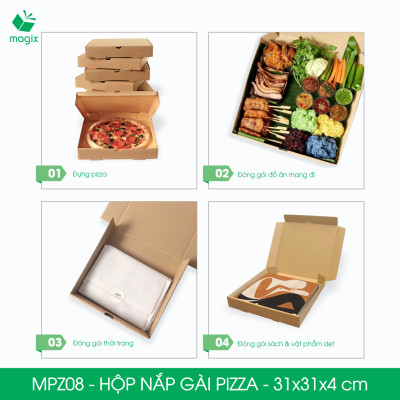 MPZ08 - 31x31x4 cm - 100 Hộp nắp gài pizza đa dụng - Hộp nắp gập, hộp carton gói hàng, hộp quà
