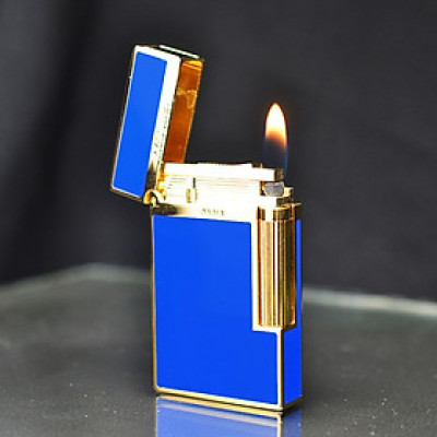 Vỏ Hột Quẹt Bật Lửa Upon D37V, Họa Tiết Nền Xanh Viền Vàng Hoàng Gia - Dùng Ga Đá Cao Cấp