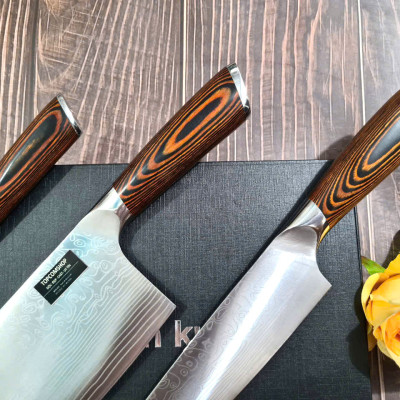 DAO - BỘ 3 DAO BẾP NHẬT BẢN THÉP DAMASCUS MÃ A7 DT2 nt topcomshop vn