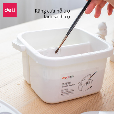 Xô rửa cọ vẽ 2 ngăn bằng nhựa Deli - Kèm nắp - 1 chiếc - 73874
