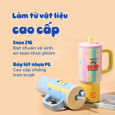 Ly Giữ Nhiệt Có Quai Cầm Họa Tiết Hình Dễ Thương Pastel Dung Tích 710ml Inox316 Giữ Nhiệt Tốt 6-8 Tiếng - HÀNG CHÍNH HÃNG MINIIN