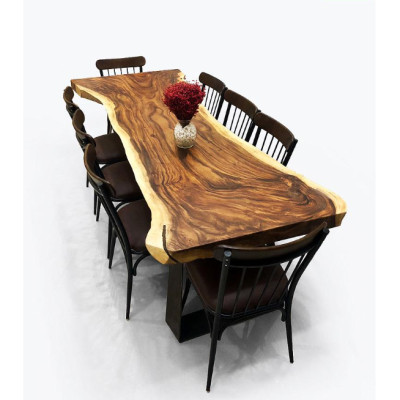 Bộ bàn 8 ghế gỗ me Tây nguyên khối CTMTBD4 Tundo 2m39 x 60/80 x 77cm gỗ dày 7cm