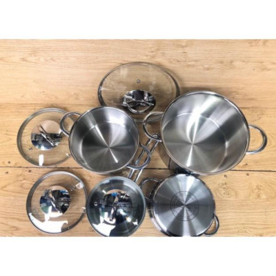 Bộ nồi và chảo chống dính vân đá inox 304 cao cấp FiveStar Plus 5 chiếc 3 lớp đáy liền nắp kính, bảo hành 25 năm , tặng 1 vá canh