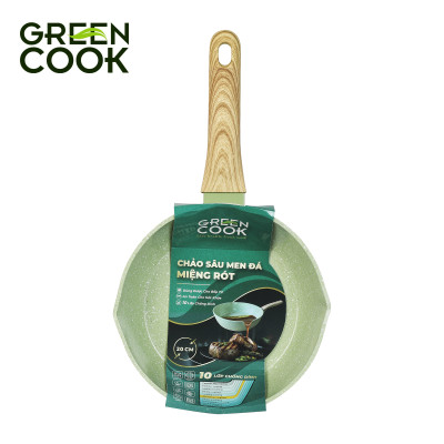 Combo 3 chảo nhôm sâu men đá ceramic miệng rót Green Cook GCP231 màu xanh 10 lớp chống dính