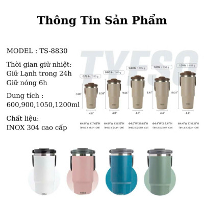Cốc giữ nhiệt TYESO TS-8830 1200ml  bằng thép không gỉ 304 Giữ nhiệt 12 tiếng