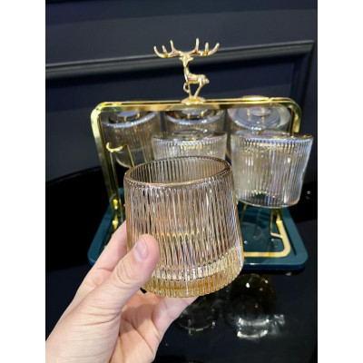 Set 6 Cốc Thuỷ Tinh Xoay | 2 Mẫu Hoa Văn Cực Đẹp | Sang Trọng Tinh Tế 