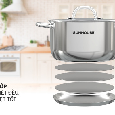 Bộ nồi chảo inox 5 đáy Sunhouse SHG995 dùng cho mọi loại bếp - Hàng chính hãng