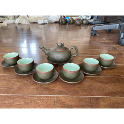 Bộ ấm trà tử sa trúc đào S1 xanh chỉ lòng xanh