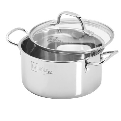 Bộ nồi chảo chống dính vân đá đáy từ 3 lớp đáy liền khối Fivestar Plus FPB3002 nắp kính size 16, 20, 24cm và chảo 24cm , tặng 1 vá canh