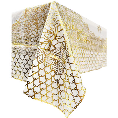 [Tặng 1 lót phần ăn] Khăn Trải Bàn WLG.751 (137x180 cm),  hoa văn phủ nhũ vàng, nhựa PVC dẻo, không thấm nước, dễ vệ sinh