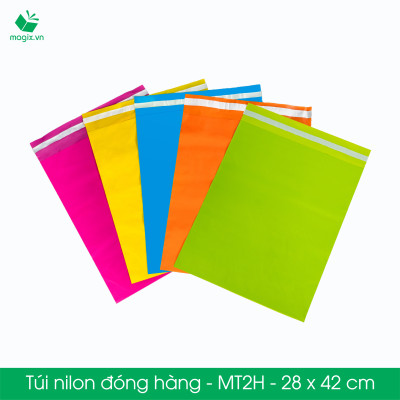 MT2H - 28x42 cm - Túi nilon gói hàng - 100 túi niêm phong đóng hàng màu hồng